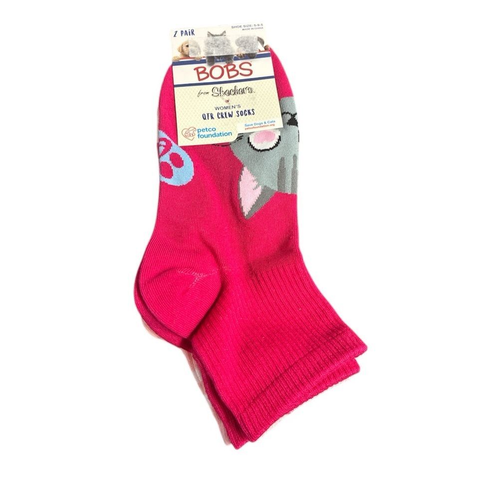 BOBS from Skechers Pink Cat Crew shoe Socks size 5-9.5 New